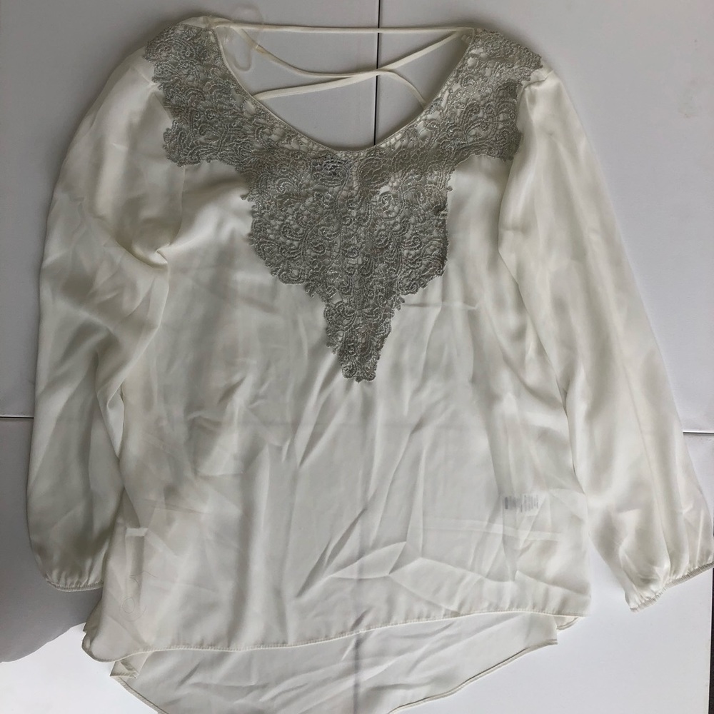 Ivory with silver accent long sleeve blouse
